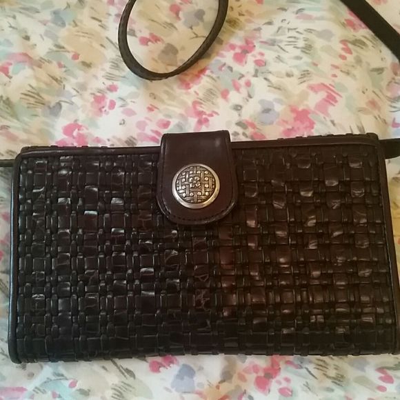 ** GIFT ** NEW BRIGHTON woven brown leather wallet cross body bag *